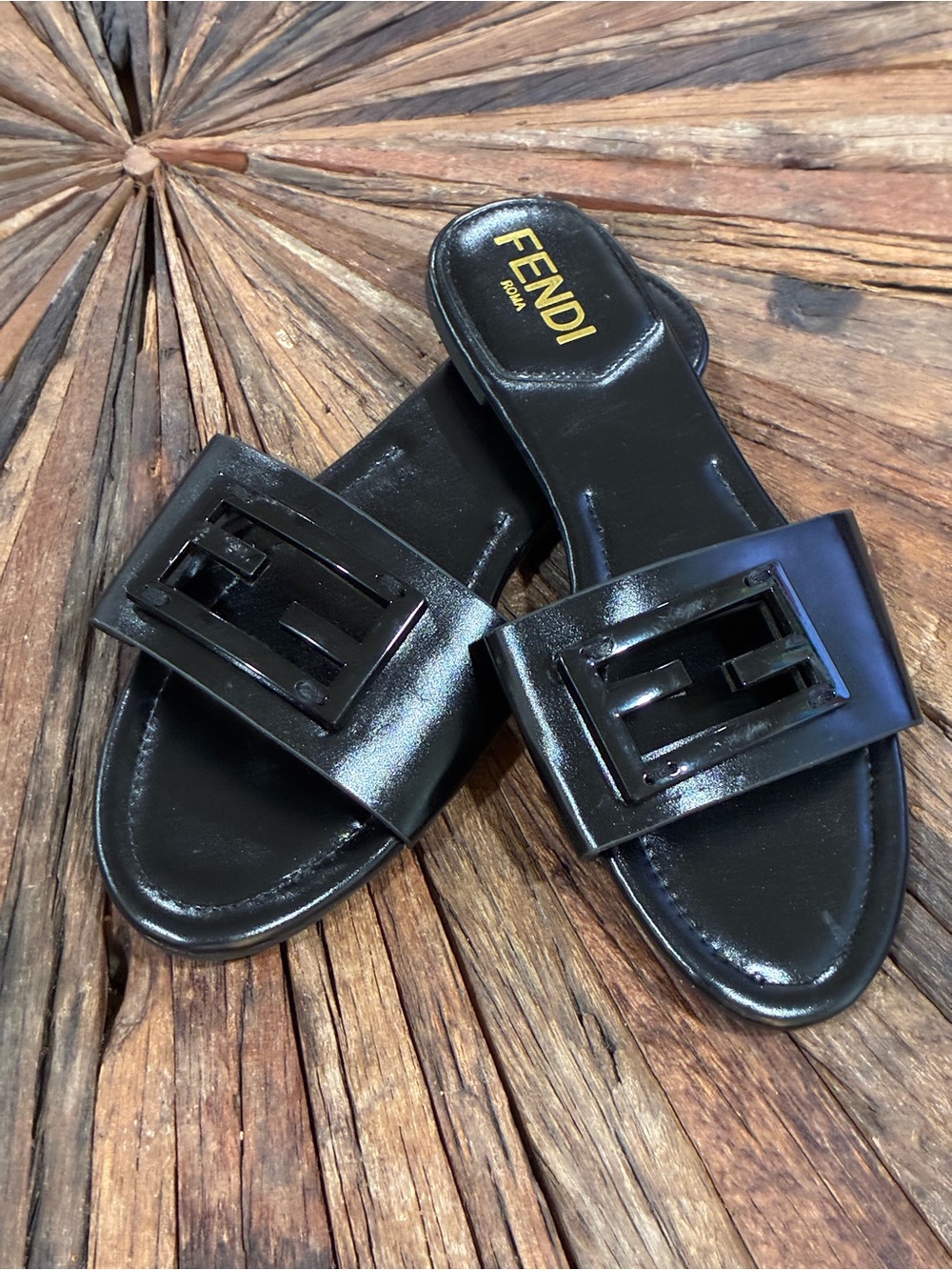 FENDI Signature Logo Black Slide Sandal Size 8